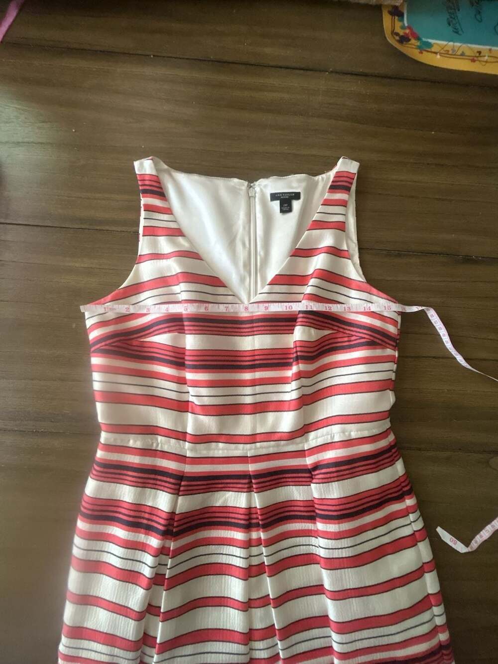 Ann Taylor Petite Coral Striped Sleeveless Fit and Flare Dress - Picture 6 of 7